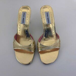 Vintage Gold Lamé Steve Madden Sandal Slides 7M 3-Inch Heels
